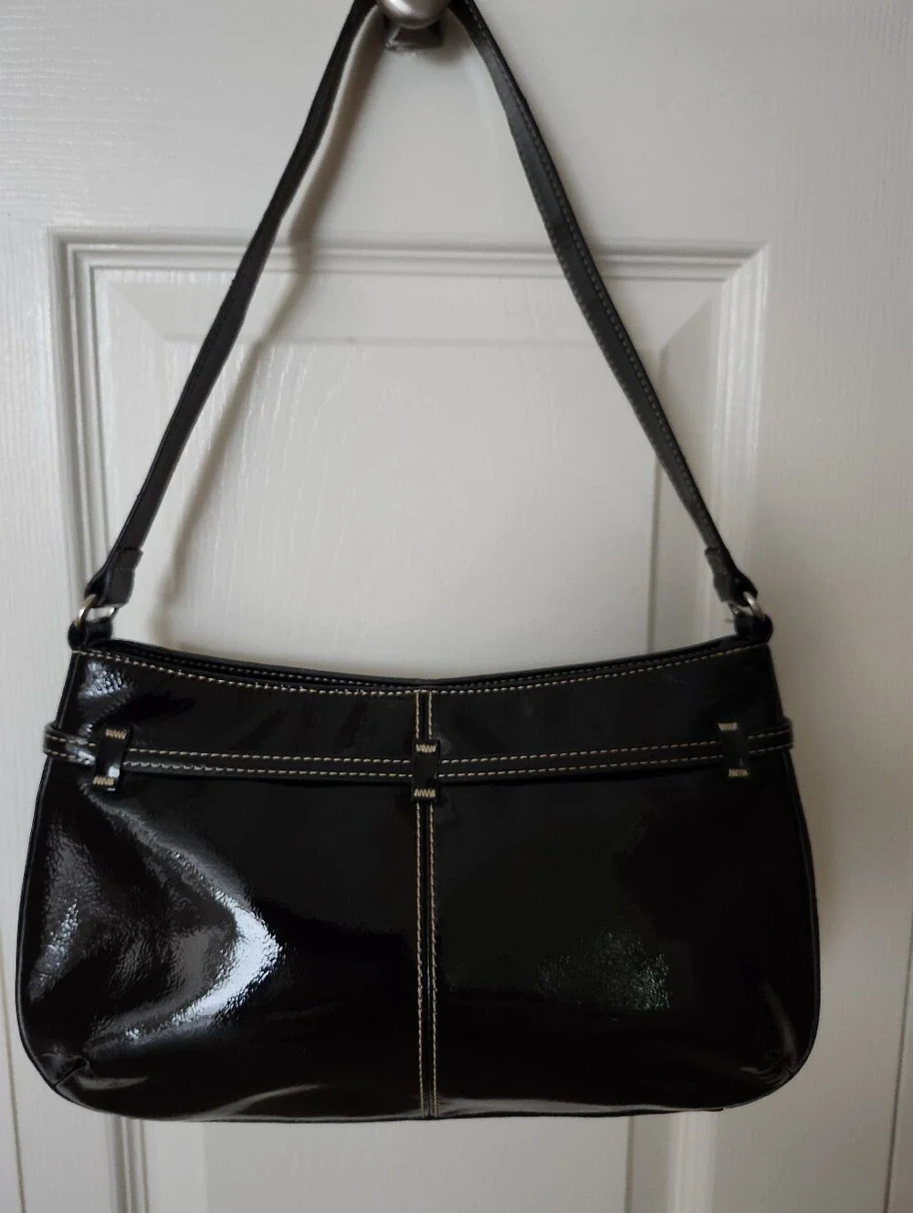 The Sak Black Patent Shoulder Bag with Contrast Stitching New No Tag